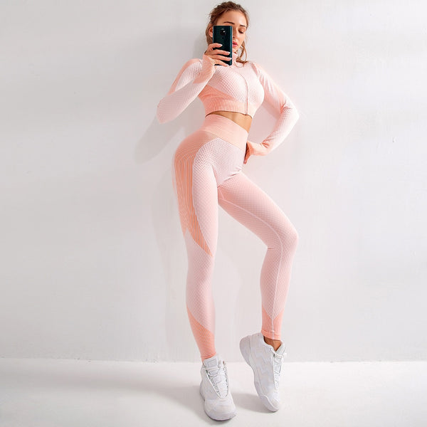 Women Long Sleeve Yoga Set Zipper