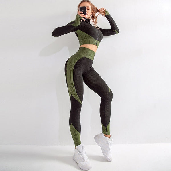 Women Long Sleeve Yoga Set Zipper